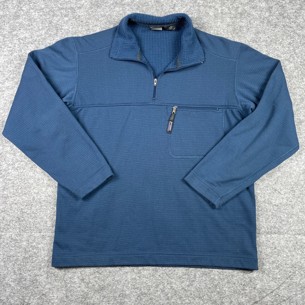 Patagonia Sweater Mens M Blue R1 Regulator Polartec Grid Fleece Quarter Zip
